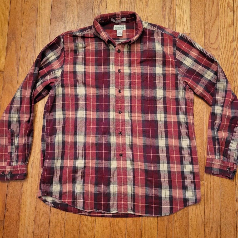 LL Bean L Traditional Fit‎ Flannel Shirt Red Plaid Long Sleeve Button Up Logger